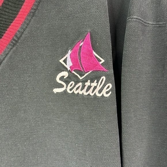 Vintage BAC Premier Seattle Sailing Black Vneck Sweater XL 80s - Picture 4 of 8